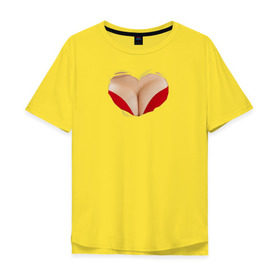 Мужская футболка хлопок Oversize с принтом Бюст - сердечко в Белгороде, 100% хлопок | свободный крой, круглый ворот, “спинка” длиннее передней части | body | heart | woman body | голое тело | женское тело | подарок жене | тело