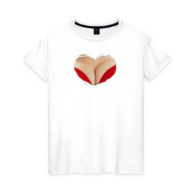 Женская футболка хлопок с принтом Бюст - сердечко в Белгороде, 100% хлопок | прямой крой, круглый вырез горловины, длина до линии бедер, слегка спущенное плечо | Тематика изображения на принте: body | heart | woman body | голое тело | женское тело | подарок жене | тело