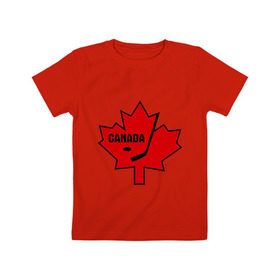 Детская футболка хлопок с принтом Canada hockey (Канадский хоккей) в Белгороде, 100% хлопок | круглый вырез горловины, полуприлегающий силуэт, длина до линии бедер | canada hockey | калиновый лист | канадский хоккей | спорт | хоккей