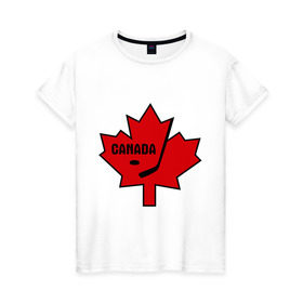 Женская футболка хлопок с принтом Canada hockey (Канадский хоккей) в Белгороде, 100% хлопок | прямой крой, круглый вырез горловины, длина до линии бедер, слегка спущенное плечо | canada hockey | калиновый лист | канадский хоккей | спорт | хоккей