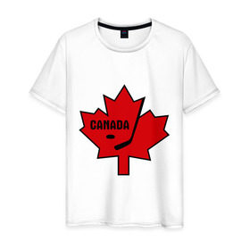 Мужская футболка хлопок с принтом Canada hockey (Канадский хоккей) в Белгороде, 100% хлопок | прямой крой, круглый вырез горловины, длина до линии бедер, слегка спущенное плечо. | canada hockey | калиновый лист | канадский хоккей | спорт | хоккей