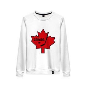 Женский свитшот хлопок с принтом Canada hockey (Канадский хоккей) в Белгороде, 100% хлопок | прямой крой, круглый вырез, на манжетах и по низу широкая трикотажная резинка  | canada hockey | калиновый лист | канадский хоккей | спорт | хоккей