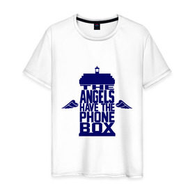 Мужская футболка хлопок с принтом The angels have the phone box в Белгороде, 100% хлопок | прямой крой, круглый вырез горловины, длина до линии бедер, слегка спущенное плечо. | крылья