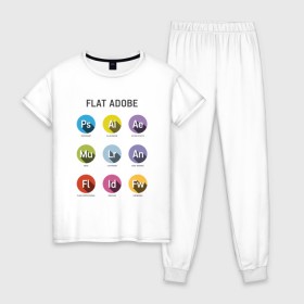 Женская пижама хлопок с принтом Flat Adobe в Белгороде, 100% хлопок | брюки и футболка прямого кроя, без карманов, на брюках мягкая резинка на поясе и по низу штанин | flat adobe | графика | графический дизайн | дизайнерам | профессии