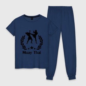 Женская пижама хлопок с принтом Muay Thai (Тайский бокс) в Белгороде, 100% хлопок | брюки и футболка прямого кроя, без карманов, на брюках мягкая резинка на поясе и по низу штанин | muay thai | бокс | спорт | тайский бокс