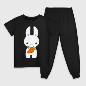 Детская пижама хлопок с принтом Зайчик с морковкой в Белгороде, 100% хлопок |  брюки и футболка прямого кроя, без карманов, на брюках мягкая резинка на поясе и по низу штанин
 | Тематика изображения на принте: белый кролик | животные | зайчик | зайчик с морковкой | морковь