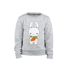Детский свитшот хлопок с принтом Зайчик с морковкой в Белгороде, 100% хлопок | круглый вырез горловины, эластичные манжеты, пояс и воротник | Тематика изображения на принте: белый кролик | животные | зайчик | зайчик с морковкой | морковь