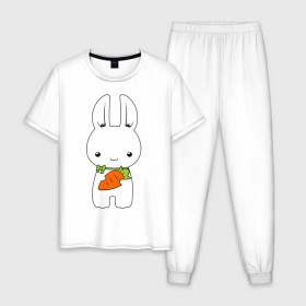 Мужская пижама хлопок с принтом Зайчик с морковкой в Белгороде, 100% хлопок | брюки и футболка прямого кроя, без карманов, на брюках мягкая резинка на поясе и по низу штанин
 | белый кролик | животные | зайчик | зайчик с морковкой | морковь