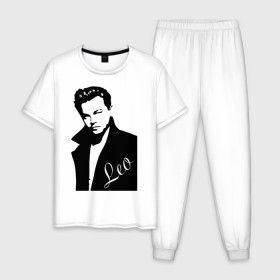Мужская пижама хлопок с принтом Леонардо Дикаприо в Белгороде, 100% хлопок | брюки и футболка прямого кроя, без карманов, на брюках мягкая резинка на поясе и по низу штанин
 | лео