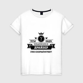 Женская футболка хлопок с принтом Соционика Драйзер в Белгороде, 100% хлопок | прямой крой, круглый вырез горловины, длина до линии бедер, слегка спущенное плечо | драйзер | интроверт | соционика | этико