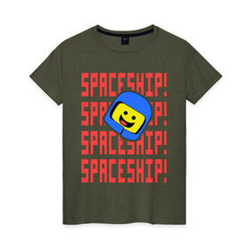 Женская футболка хлопок с принтом Spaceship в Белгороде, 100% хлопок | прямой крой, круглый вырез горловины, длина до линии бедер, слегка спущенное плечо | everything is awesome | spaceship | the lego movie | лего | легофильм | фильм