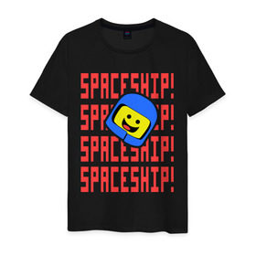 Мужская футболка хлопок с принтом Spaceship в Белгороде, 100% хлопок | прямой крой, круглый вырез горловины, длина до линии бедер, слегка спущенное плечо. | everything is awesome | spaceship | the lego movie | лего | легофильм | фильм