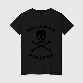 Женская футболка хлопок с принтом Orlando pirates Орландо Пираты в Белгороде, 100% хлопок | прямой крой, круглый вырез горловины, длина до линии бедер, слегка спущенное плечо | orlando pirates | кости | орландо пираты | спорт | футбол | череп