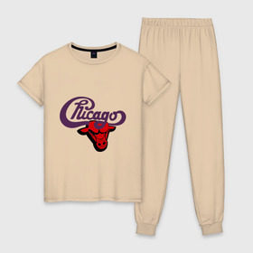 Женская пижама хлопок с принтом Чикаго Булс Chicago bulls в Белгороде, 100% хлопок | брюки и футболка прямого кроя, без карманов, на брюках мягкая резинка на поясе и по низу штанин | chicago bulls | swag | бык | чикаго булс
