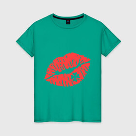 Женская футболка хлопок с принтом Поцелуй на удачу в Белгороде, 100% хлопок | прямой крой, круглый вырез горловины, длина до линии бедер, слегка спущенное плечо | губы | клевер | поцелуй | поцелуй на удачу