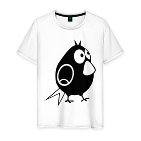 Мужская футболка хлопок с принтом Забавная птичка в Белгороде, 100% хлопок | прямой крой, круглый вырез горловины, длина до линии бедер, слегка спущенное плечо. | воробей | животные | забавная птичка | прикольные картинки