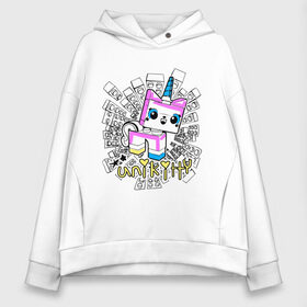 Женское худи Oversize хлопок с принтом Unikitty в Белгороде, френч-терри — 70% хлопок, 30% полиэстер. Мягкий теплый начес внутри —100% хлопок | боковые карманы, эластичные манжеты и нижняя кромка, капюшон на магнитной кнопке | lego | lego movie | movie | unikitty | лего фильм