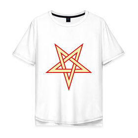 Мужская футболка хлопок Oversize с принтом Звезда пентограмма в Белгороде, 100% хлопок | свободный крой, круглый ворот, “спинка” длиннее передней части | дьяволы | звезда пентограмма | монстры | привидения | свет