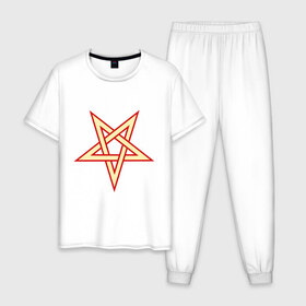 Мужская пижама хлопок с принтом Звезда пентограмма в Белгороде, 100% хлопок | брюки и футболка прямого кроя, без карманов, на брюках мягкая резинка на поясе и по низу штанин
 | дьяволы | звезда пентограмма | монстры | привидения | свет
