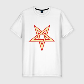 Мужская футболка премиум с принтом Звезда пентограмма в Белгороде, 92% хлопок, 8% лайкра | приталенный силуэт, круглый вырез ворота, длина до линии бедра, короткий рукав | дьяволы | звезда пентограмма | монстры | привидения | свет