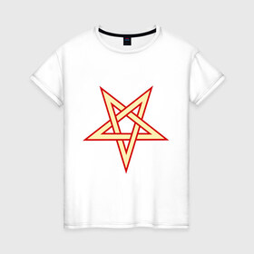 Женская футболка хлопок с принтом Звезда пентограмма в Белгороде, 100% хлопок | прямой крой, круглый вырез горловины, длина до линии бедер, слегка спущенное плечо | дьяволы | звезда пентограмма | монстры | привидения | свет