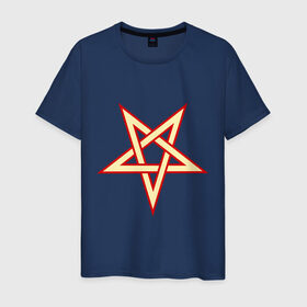 Мужская футболка хлопок с принтом Звезда пентограмма в Белгороде, 100% хлопок | прямой крой, круглый вырез горловины, длина до линии бедер, слегка спущенное плечо. | дьяволы | звезда пентограмма | монстры | привидения | свет