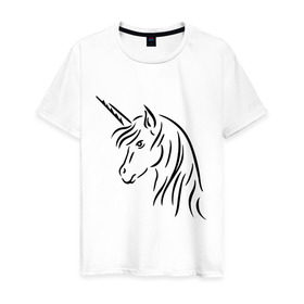 Мужская футболка хлопок с принтом Единорог в Белгороде, 100% хлопок | прямой крой, круглый вырез горловины, длина до линии бедер, слегка спущенное плечо. | unicorn | единорог | животные | лошадь | рог