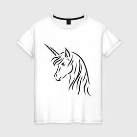 Женская футболка хлопок с принтом Единорог в Белгороде, 100% хлопок | прямой крой, круглый вырез горловины, длина до линии бедер, слегка спущенное плечо | unicorn | единорог | животные | лошадь | рог