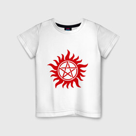 Детская футболка хлопок с принтом Огненная пентограмма в Белгороде, 100% хлопок | круглый вырез горловины, полуприлегающий силуэт, длина до линии бедер | звезда | монстры | огненная пентограмма | привидения и дьяволы | прикольные картинки