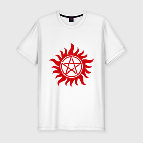 Мужская футболка премиум с принтом Огненная пентограмма в Белгороде, 92% хлопок, 8% лайкра | приталенный силуэт, круглый вырез ворота, длина до линии бедра, короткий рукав | звезда | монстры | огненная пентограмма | привидения и дьяволы | прикольные картинки