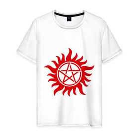 Мужская футболка хлопок с принтом Огненная пентограмма в Белгороде, 100% хлопок | прямой крой, круглый вырез горловины, длина до линии бедер, слегка спущенное плечо. | звезда | монстры | огненная пентограмма | привидения и дьяволы | прикольные картинки