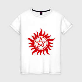 Женская футболка хлопок с принтом Огненная пентограмма в Белгороде, 100% хлопок | прямой крой, круглый вырез горловины, длина до линии бедер, слегка спущенное плечо | звезда | монстры | огненная пентограмма | привидения и дьяволы | прикольные картинки