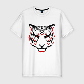 Мужская футболка премиум с принтом Голова тигра в Белгороде, 92% хлопок, 8% лайкра | приталенный силуэт, круглый вырез ворота, длина до линии бедра, короткий рукав | 