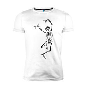 Мужская футболка премиум с принтом Танцующий скелет в Белгороде, 92% хлопок, 8% лайкра | приталенный силуэт, круглый вырез ворота, длина до линии бедра, короткий рукав | кости | танец | танцующий скелет | черепа