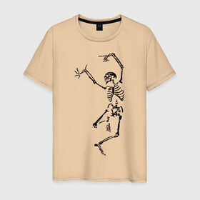 Мужская футболка хлопок с принтом Танцующий скелет в Белгороде, 100% хлопок | прямой крой, круглый вырез горловины, длина до линии бедер, слегка спущенное плечо. | кости | танец | танцующий скелет | черепа
