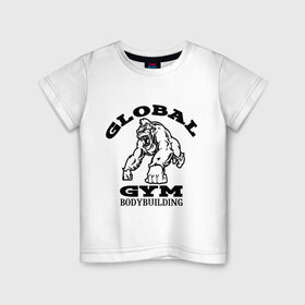 Детская футболка хлопок с принтом Global Gym Bodybuilding в Белгороде, 100% хлопок | круглый вырез горловины, полуприлегающий силуэт, длина до линии бедер | global gym bodybuilding | силовой спорт | спорт