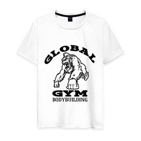 Мужская футболка хлопок с принтом Global Gym Bodybuilding в Белгороде, 100% хлопок | прямой крой, круглый вырез горловины, длина до линии бедер, слегка спущенное плечо. | global gym bodybuilding | силовой спорт | спорт