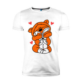 Мужская футболка премиум с принтом Мишка с зайкой в Белгороде, 92% хлопок, 8% лайкра | приталенный силуэт, круглый вырез ворота, длина до линии бедра, короткий рукав | зайкой | заяц | кролик | любовь | медведь | мишка