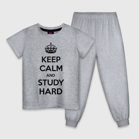 Детская пижама хлопок с принтом Keep calm and study hard в Белгороде, 100% хлопок |  брюки и футболка прямого кроя, без карманов, на брюках мягкая резинка на поясе и по низу штанин
 | keep calm and study hard | студенческие | учиться | школа