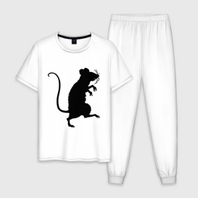Мужская пижама хлопок с принтом Силуэт крысы в Белгороде, 100% хлопок | брюки и футболка прямого кроя, без карманов, на брюках мягкая резинка на поясе и по низу штанин
 | животные | крыса | мышь | силуэт крысы | хомяк
