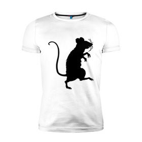 Мужская футболка премиум с принтом Силуэт крысы в Белгороде, 92% хлопок, 8% лайкра | приталенный силуэт, круглый вырез ворота, длина до линии бедра, короткий рукав | животные | крыса | мышь | силуэт крысы | хомяк