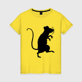Женская футболка хлопок с принтом Силуэт крысы в Белгороде, 100% хлопок | прямой крой, круглый вырез горловины, длина до линии бедер, слегка спущенное плечо | Тематика изображения на принте: животные | крыса | мышь | силуэт крысы | хомяк