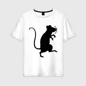 Женская футболка хлопок Oversize с принтом Силуэт крысы в Белгороде, 100% хлопок | свободный крой, круглый ворот, спущенный рукав, длина до линии бедер
 | животные | крыса | мышь | силуэт крысы | хомяк
