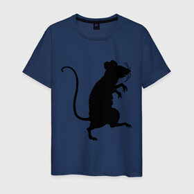 Мужская футболка хлопок с принтом Силуэт крысы в Белгороде, 100% хлопок | прямой крой, круглый вырез горловины, длина до линии бедер, слегка спущенное плечо. | животные | крыса | мышь | силуэт крысы | хомяк