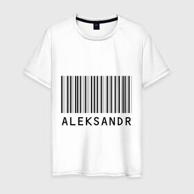 Мужская футболка хлопок с принтом Александр (штрихкод) в Белгороде, 100% хлопок | прямой крой, круглый вырез горловины, длина до линии бедер, слегка спущенное плечо. | александр | имена | саша | сашка | штрихкод