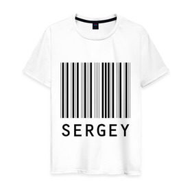 Мужская футболка хлопок с принтом Сергей (штрихкод) в Белгороде, 100% хлопок | прямой крой, круглый вырез горловины, длина до линии бедер, слегка спущенное плечо. | имена | серега | серый | штрихкод