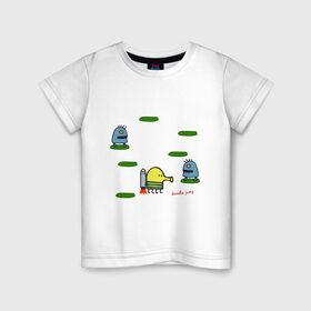 Детская футболка хлопок с принтом Doodle Jump в Белгороде, 100% хлопок | круглый вырез горловины, полуприлегающий силуэт, длина до линии бедер | Тематика изображения на принте: doodle jump | дудл жамп | игры | мобильные игры