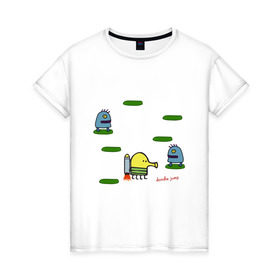 Женская футболка хлопок с принтом Doodle Jump в Белгороде, 100% хлопок | прямой крой, круглый вырез горловины, длина до линии бедер, слегка спущенное плечо | doodle jump | дудл жамп | игры | мобильные игры