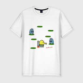 Мужская футболка премиум с принтом Doodle Jump в Белгороде, 92% хлопок, 8% лайкра | приталенный силуэт, круглый вырез ворота, длина до линии бедра, короткий рукав | doodle jump | дудл жамп | игры | мобильные игры