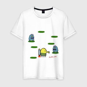 Мужская футболка хлопок с принтом Doodle Jump в Белгороде, 100% хлопок | прямой крой, круглый вырез горловины, длина до линии бедер, слегка спущенное плечо. | doodle jump | дудл жамп | игры | мобильные игры